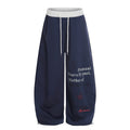 American-style streetwear harem pants Two-Tone Waist Typography Wide Curved Pants