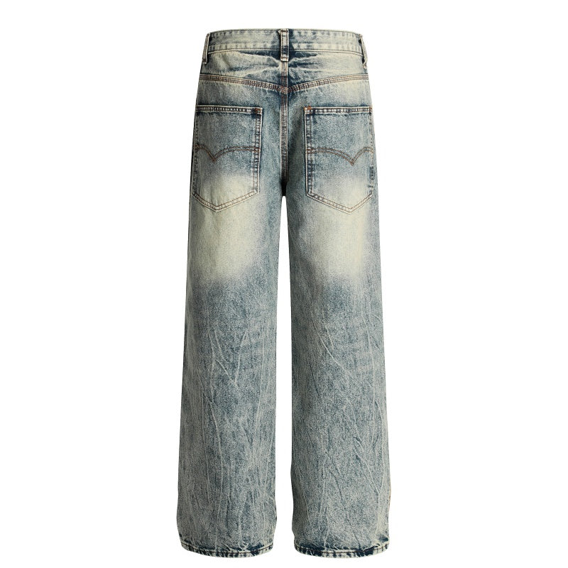 American-style streetwear harem pants Acid Wash Vintage Relaxed Denim Slacks