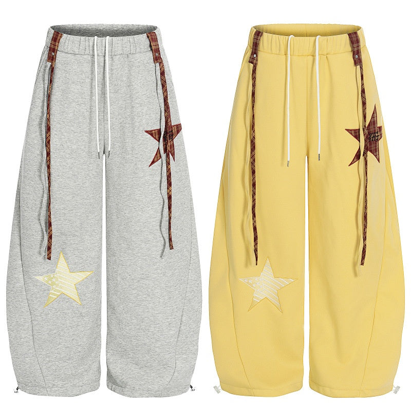 American-style streetwear harem pants Fleece-lined and thickened Braided Rope Drawstring Trousers