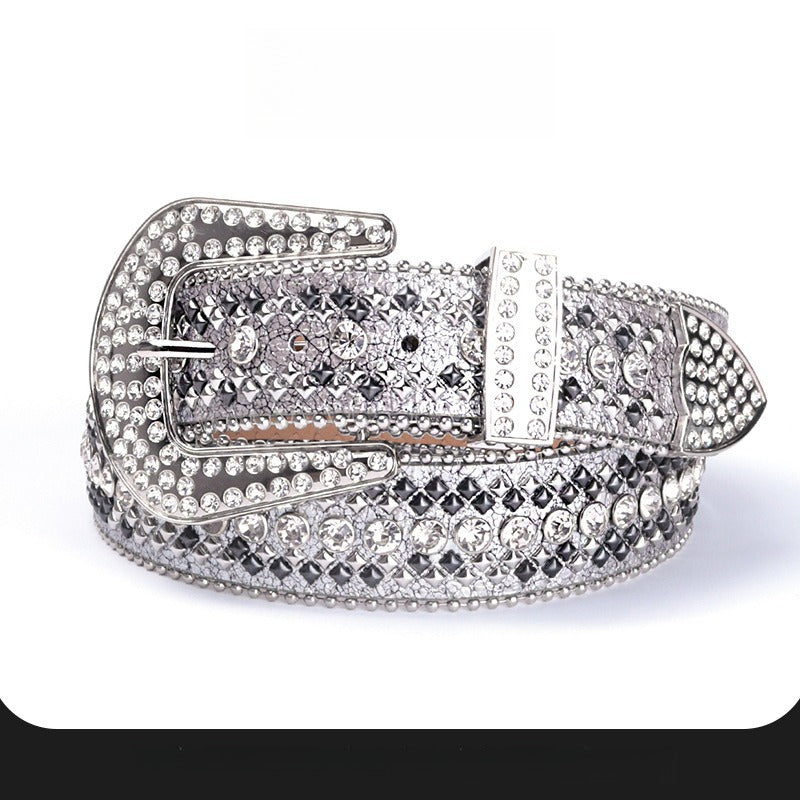 Hip-hop punk rhinestone belt colorful diamond inlaid punk style