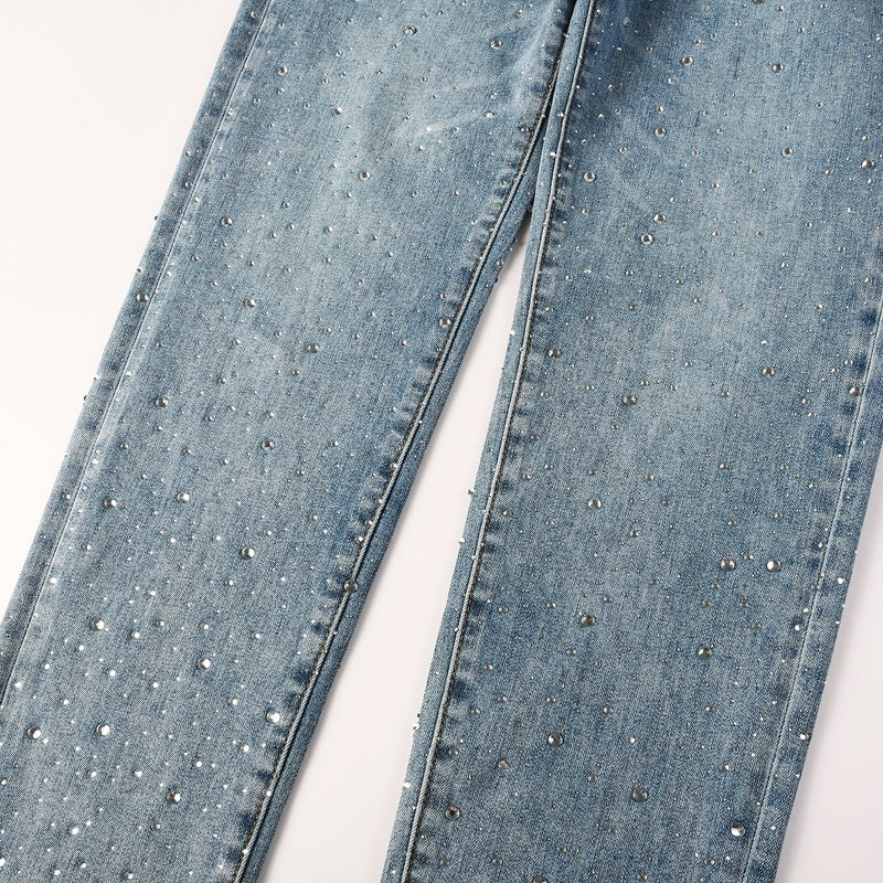 Purple brand Jeans High-quality pure cotton streetwear trousers Rhinestone