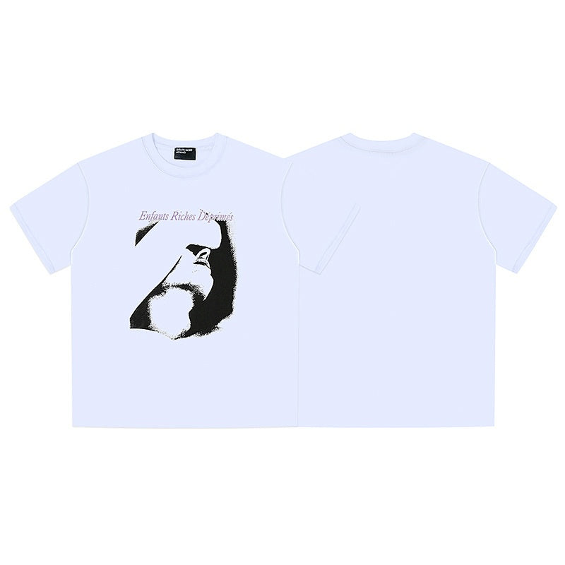 ERD T Shirts Slim Cursive Text & Fragmented Face Street Aesthetic Top