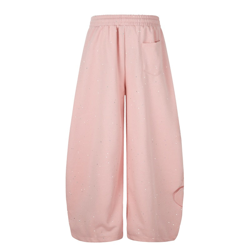 American-style streetwear harem pants Sparkle Cursive Script Balloon Trousers