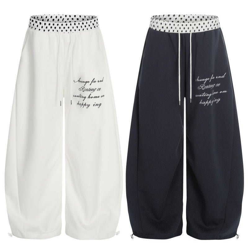 American-style streetwear harem pants Handwriting Motif Drawstring Retro Street Outfit