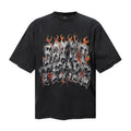 Saint Michael T Shirts Heavy Metal Style Saint Tears Dripping Text Orange Flames Chest