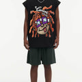 BIG FACE Drop-Shoulder Tank Top High-street vintage style featuring a small neckline, white-ink digital direct-to-garment (DTG) printing, and a heavy-duty, distressed wash finish; crafted from 260g double-yarn plain-knit fabric.