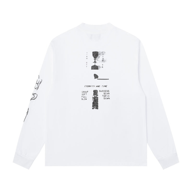 ERD Long sleeved shirt Loose Fit Long Tee Patch Portrait Print Sleeve & Back Distressed Art Design