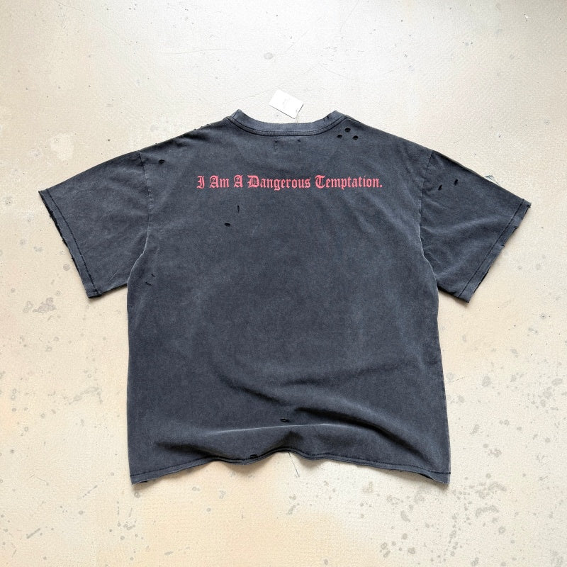 Unisex Vintage T Shirts CHOOOSELF 26SS "I Am A Dangerous Temptation" Limited Edition – Heavyweight, Washed, Distressed Streetwear T-Shirt (Boxy/Cropped Punk Style)