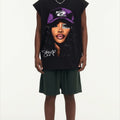 BIG FACE Drop-Shoulder Tank Top High-street vintage style featuring a small neckline, white-ink digital direct-to-garment (DTG) printing, and a heavy-duty, distressed wash finish; crafted from 260g double-yarn plain-knit fabric.