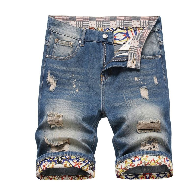 Denim shorts High-quality trendy Distressed with holes casual pure cotton Non-stretch plus-size men's clothing
