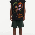 BIG FACE Drop-Shoulder Tank Top High-street vintage style featuring a small neckline, white-ink digital direct-to-garment (DTG) printing, and a heavy-duty, distressed wash finish; crafted from 260g double-yarn plain-knit fabric.