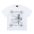 ERD T Shirts White Base Sketch Utility Pole Graphic Cursive French Text Print