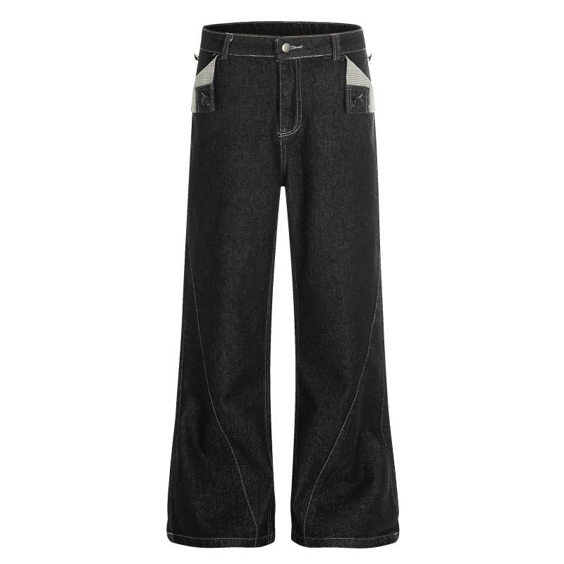 American-style streetwear harem pants Reverse Patch Pocket Wide Flare Trousers