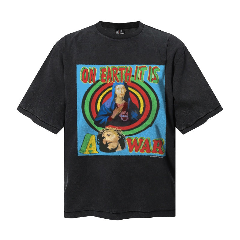 Saint Michael T Shirts Alternative Psychedelic Square Poster Style Holy Figures Rasta Tone Apparel Print