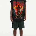 BIG FACE Drop-Shoulder Tank Top High-street vintage style featuring a small neckline, white-ink digital direct-to-garment (DTG) printing, and a heavy-duty, distressed wash finish; crafted from 260g double-yarn plain-knit fabric.