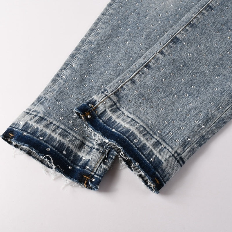 Purple brand Jeans High-quality pure cotton streetwear trousers Rhinestone cross