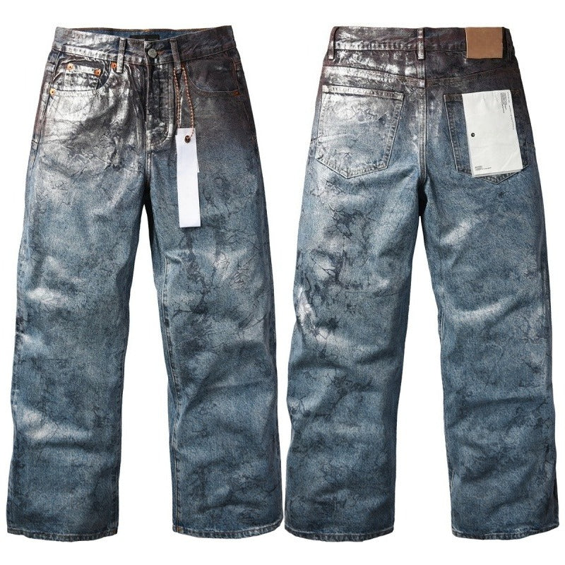 Purple brand Jeans High-quality pure cotton streetwear trousers Oil-finish loose straight-leg trousers