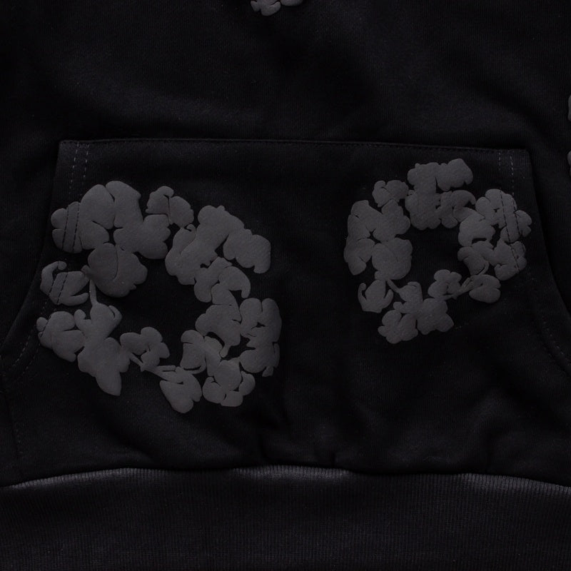 Denim Tears Hoodie Y2K All Black Cotton Wreath Floral Puff Printed Oversized Hoodie