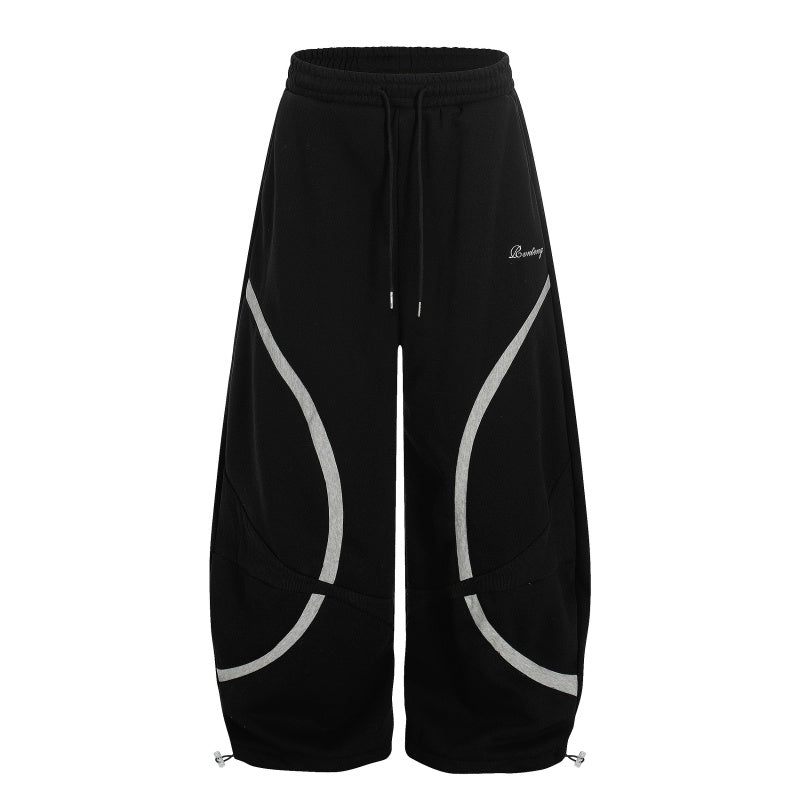 American-style streetwear harem pants Adjustable Hem Striped Casual Pants Fleece-lined and thickened