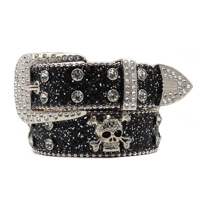 Hip-hop punk rhinestone belt skull wide belt