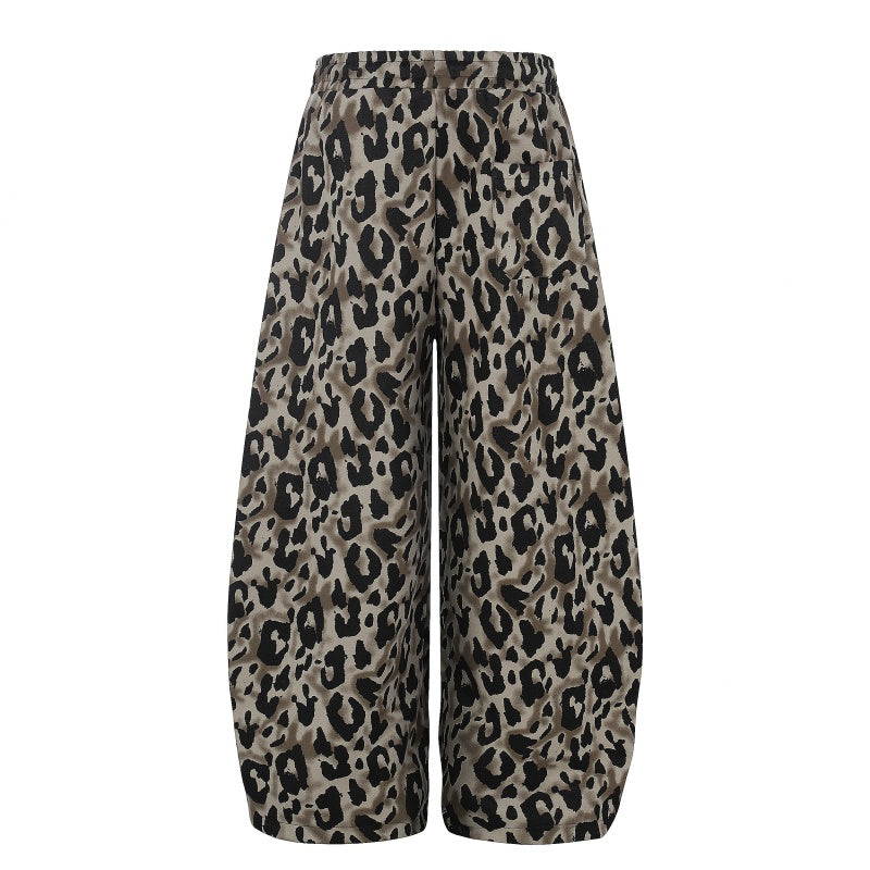 American-style streetwear harem pants Retro Leopard Print Curved Baggy Pants