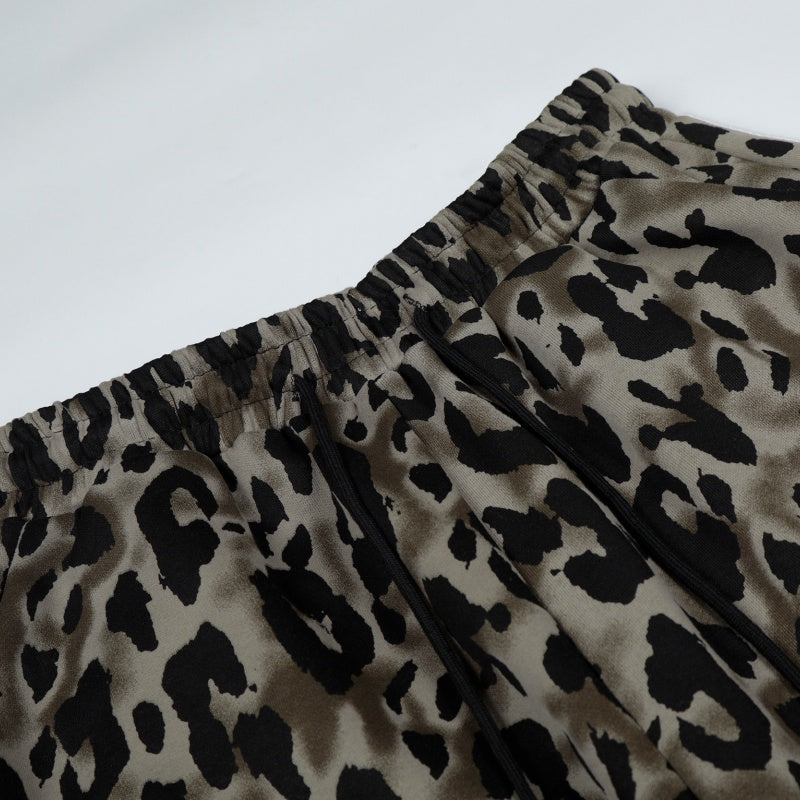 American-style streetwear harem pants Retro Leopard Print Curved Baggy Pants