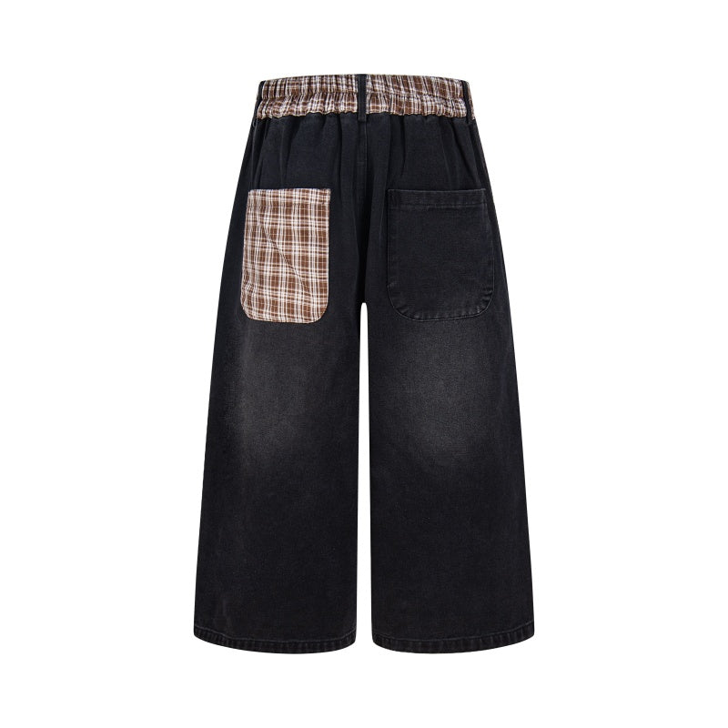 Street-style vintage Cropped trousers Retro Harajuku Style Loose-Fit Casual Jorts with Graphic Patches and Contrast Details