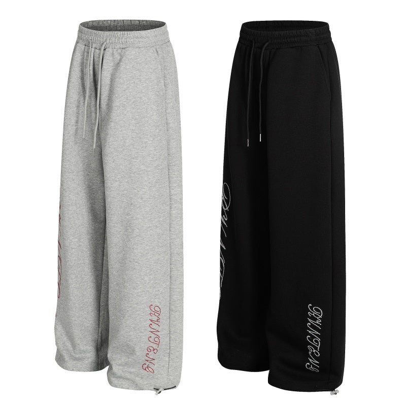 American-style streetwear harem pants Grey & Black Cursive Letter Baggy Trousers