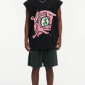 BIG FACE Drop-Shoulder Tank Top High-street vintage style featuring a small neckline, white-ink digital direct-to-garment (DTG) printing, and a heavy-duty, distressed wash finish; crafted from 260g double-yarn plain-knit fabric.