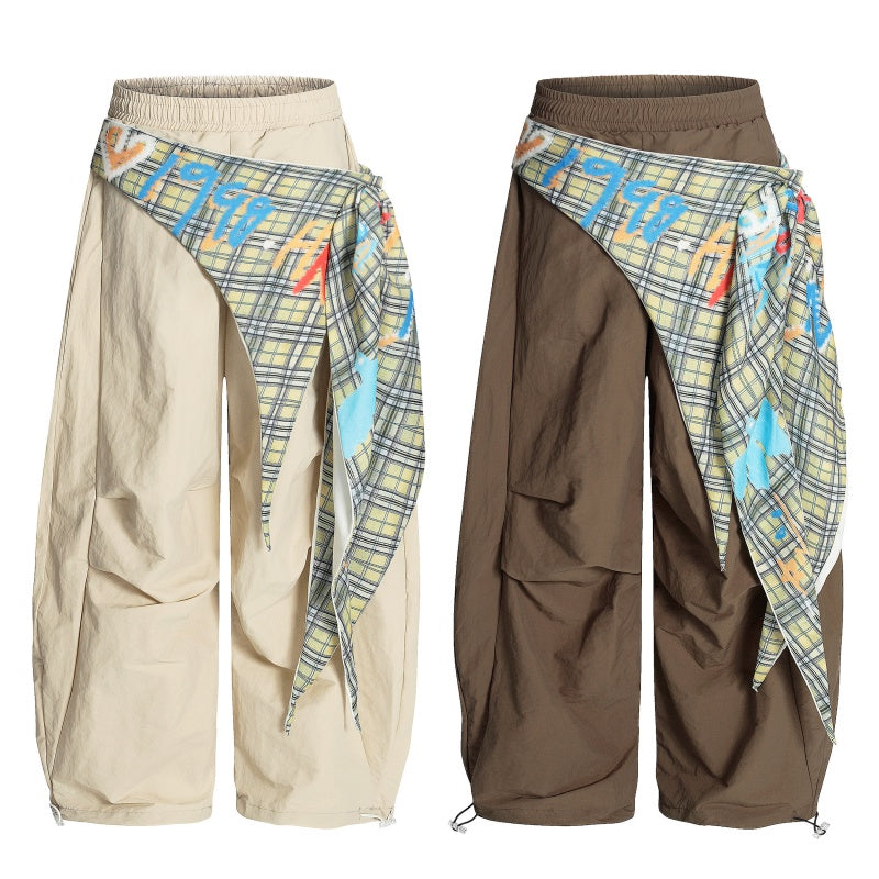 American-style streetwear harem pants Vintage Graphic Bandana Tie Baggy Parachute