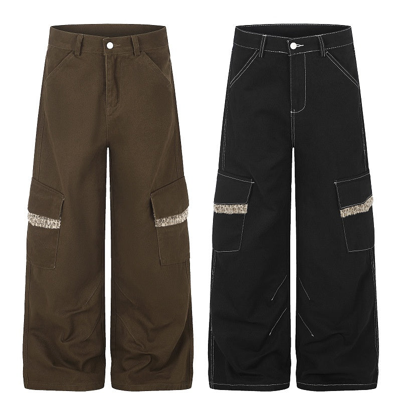 American-style streetwear harem pants Grunge Contrast Seam Fringe Cargo Street Trousers