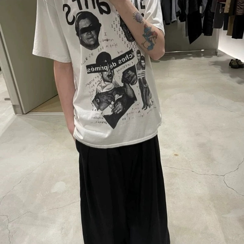 ERD T Shirts Vintage Figure Splicing Graphic Relaxed Fit Casual Short Sleeve