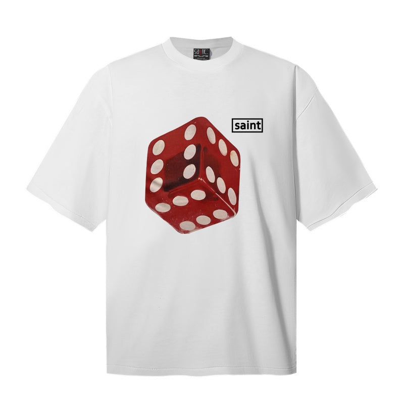 Saint Michael T Shirts Minimalist Red Dice Illustration Saint Text White Tee Print