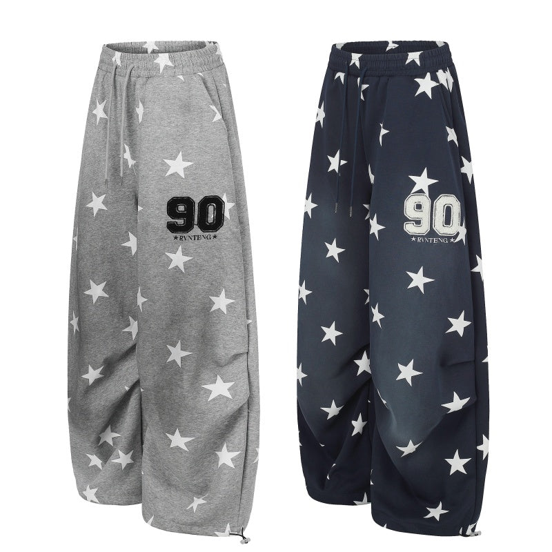 American-style streetwear harem pants Elastic Waist Star & Number Retro Street Outfit