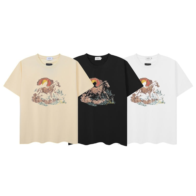 RHUDE T Shirts Faded Rainbow Horse Landscape Motif