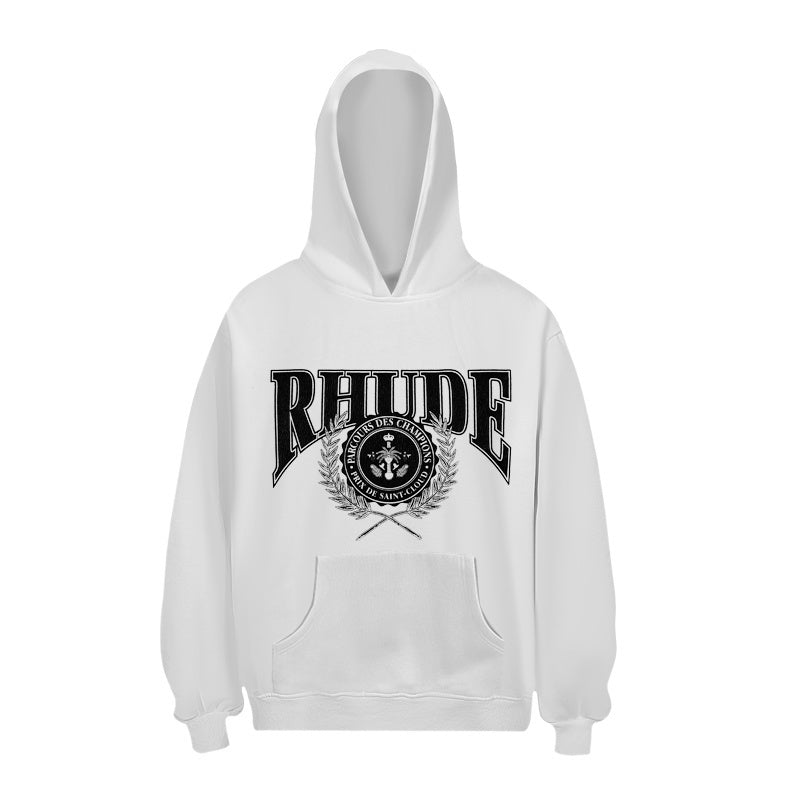 RHUDE Hoodie Bold Gothic Letter Wreath Emblem