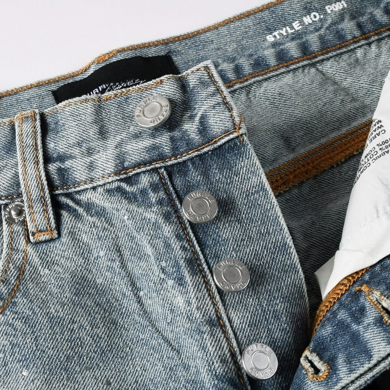Purple brand Jeans High-quality pure cotton streetwear trousers Rhinestone-embellished straight-leg loose-fit
