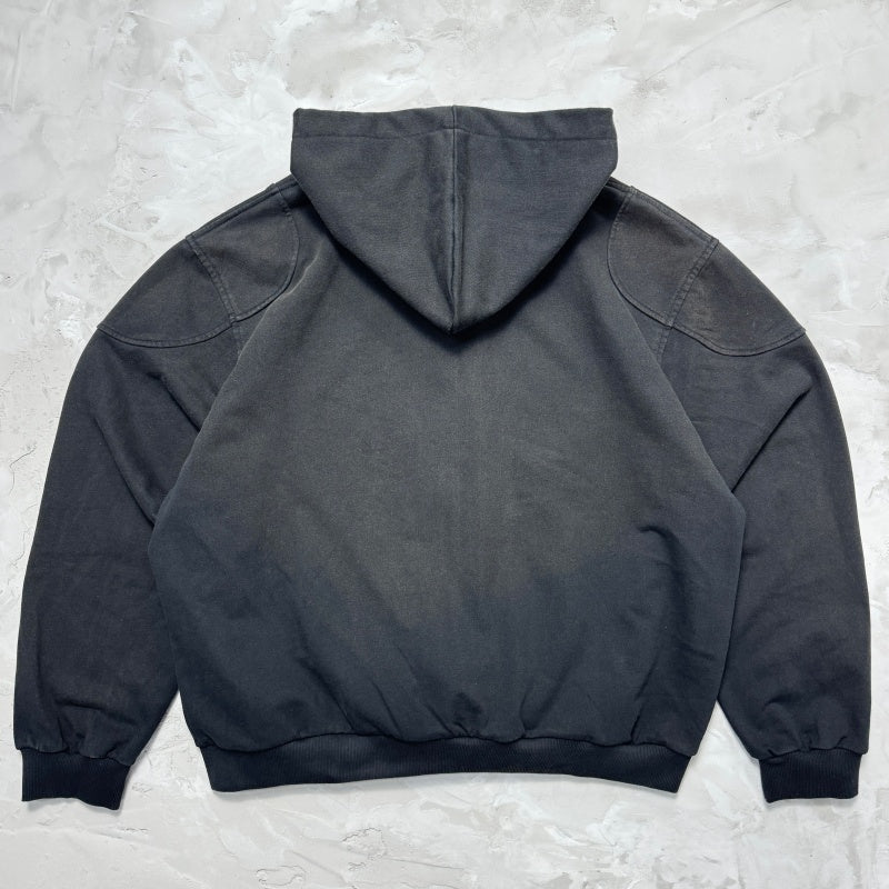 Unisex Vintage Hoodie ENFANTS RICHES DEPRIMES SS25: Oversized, relaxed-fit layered outerwear featuring a metallic, "dirty-style" spray-wash and distressed finish.