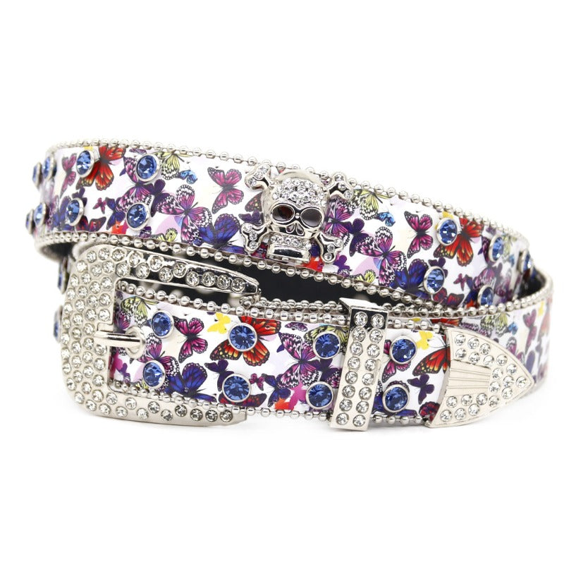 Hip-hop punk rhinestone belt skull wide belt