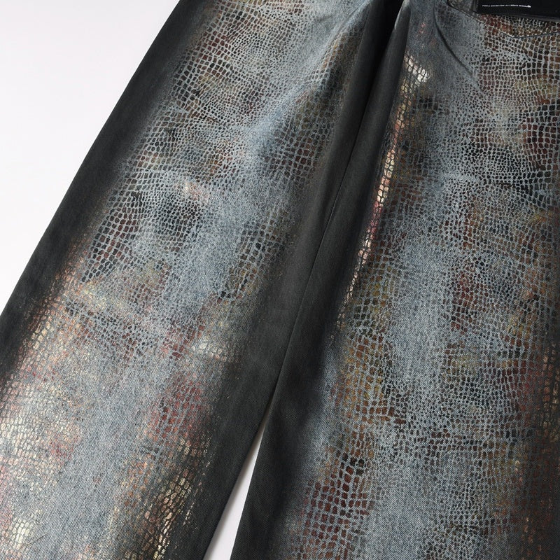 Purple brand Jeans High-quality pure cotton streetwear trousers Oiled finish with a faux snakeskin pattern
