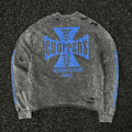 Unisex Vintage sweatshirt West Coast Biker "Blue Cross" Limited Edition Crewneck Sweatshirt – Heavyweight, Washed & Distressed Finish