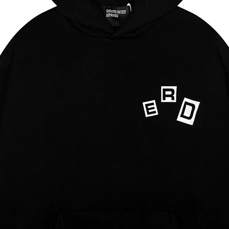 ERD Hoodie Black Casual Hoodie Stacked Car Graphic Front Letter Patten Print