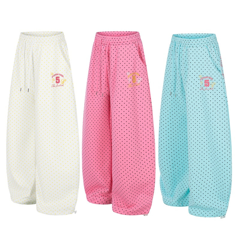 American-style streetwear harem pants Polka Dot Bow Graphic Barrel Trousers