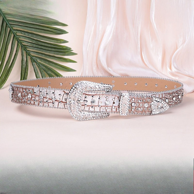 Hip-hop punk rhinestone belt snake pattern diamond