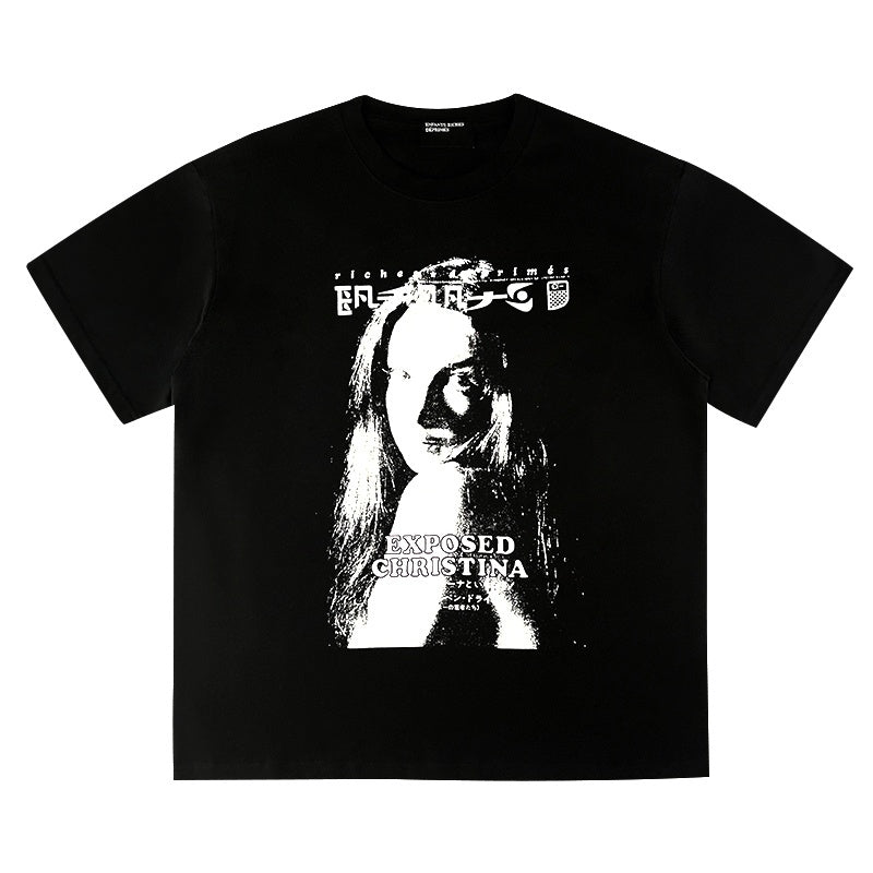 ERD T Shirts Vintage Grainy Figure Gothic Street Casual Top