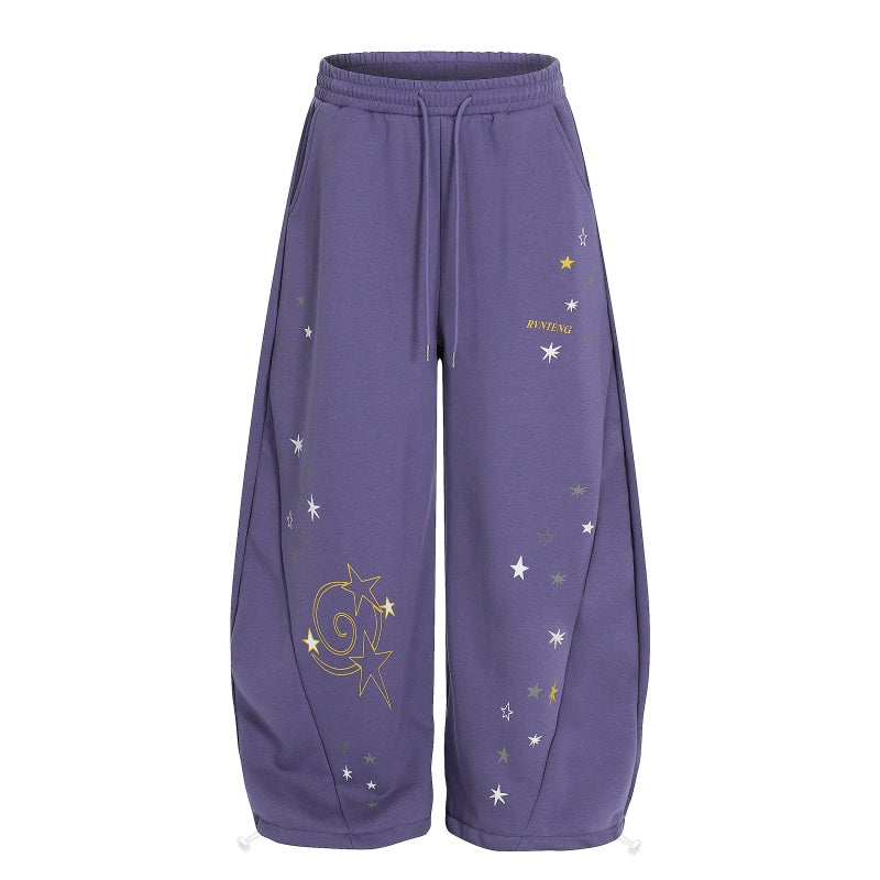 American-style streetwear harem pants Fleece-lined and thickened Adjustable Hem Galaxy Streetwear Bottoms