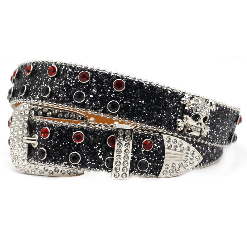 Hip-hop punk rhinestone belt skull wide belt