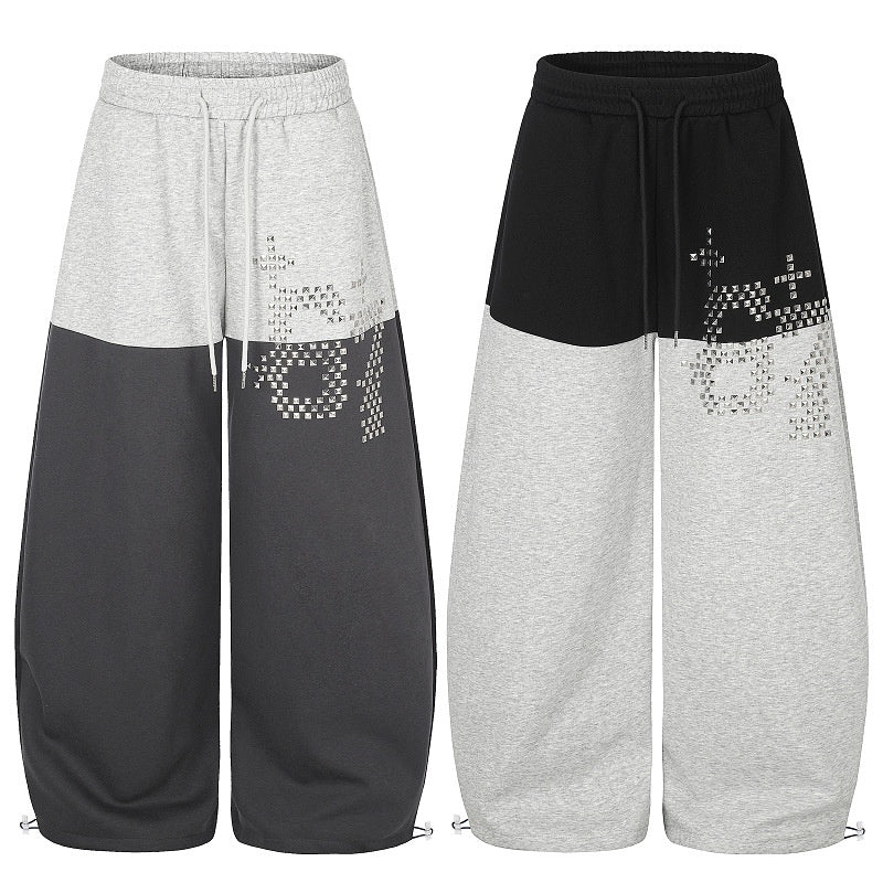 American-style streetwear harem pants Contrast Panel Rhinestone Graphic Baggy Bottoms