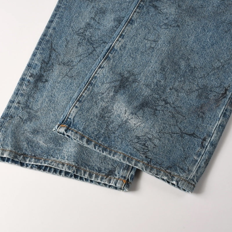 Purple brand Jeans High-quality pure cotton streetwear trousers Oil-finish loose straight-leg trousers