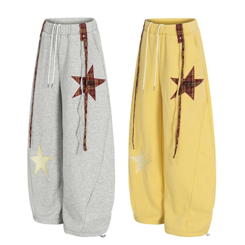 American-style streetwear harem pants Fleece-lined and thickened Braided Rope Drawstring Trousers